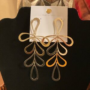 TRUE TO FORM Earrings Open Leaf Long Dangle Drop Post Gold